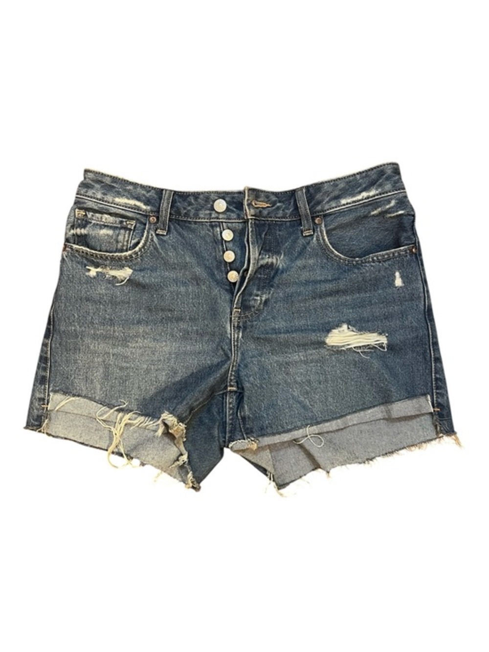 EXPRESS Boyfriend Midi Button Fly CutOff Distressed Jean Shorts 6